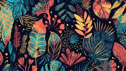 Wall Mural - Abstract floral elements in an organic pattern Hand drawn ethnic nature design for textiles blog decor banners posters and gift wrap