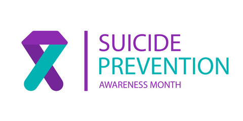 Suicide Prevention Awareness Week Simple Banner. Teal and Purple Template with Geometric Ribbon.