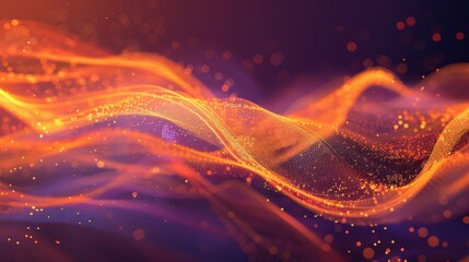 Wall Mural - orange abstract wavy background with particles. Ensure the waves have a dynamic flow and the particles are scattered elegantly throughout the scene