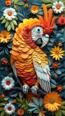 Naklejka na meble Vibrant paper cut of a colorful parrot.