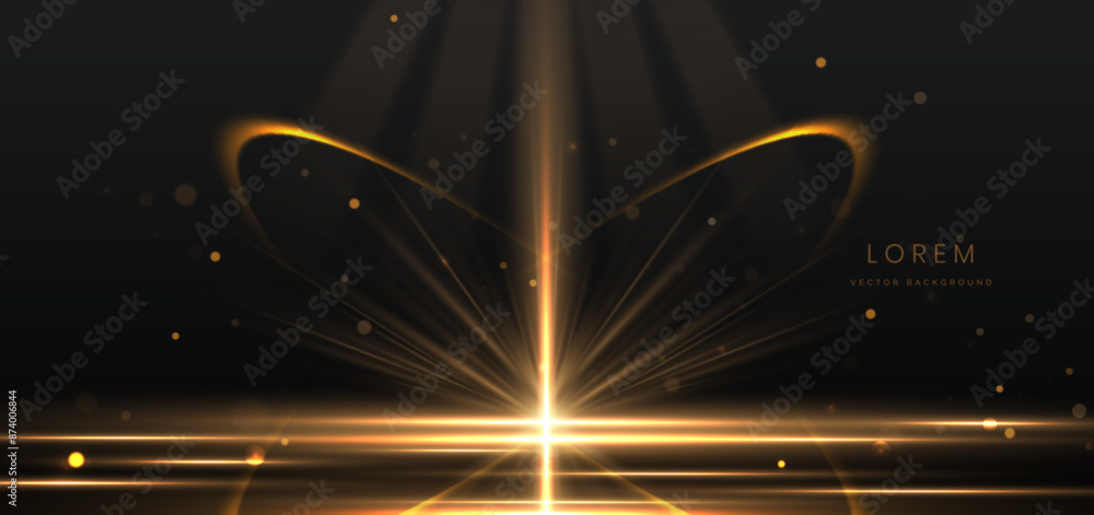 Scene glowing gold diagonal lighting lines on dark background with ...