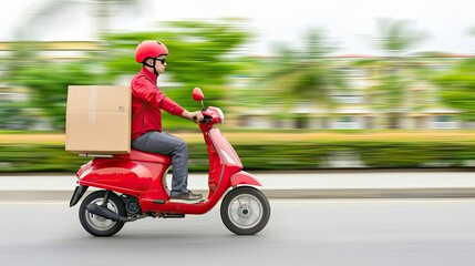 Wall Mural - Red Scooter Delivery in a Blur of Motion