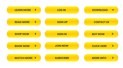Wall Mural - Web apps Buttons set.  Yellow shiny reflected. Vector EPS 10