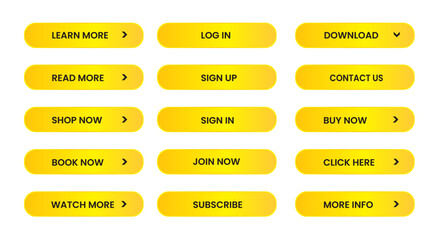 Wall Mural - Web apps Buttons set.  Yellow shiny reflected. Vector EPS 10