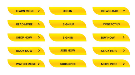 Wall Mural - Web apps Buttons set.  Yellow shiny reflected. Vector EPS 10