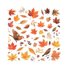 Wall Mural - A collection of autumn leaves and flowers in various shades of yellow. Concept of warmth and nostalgia, evoking memories of fall and the changing of the seasons