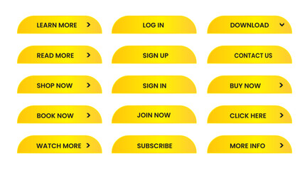 Wall Mural - Web apps Buttons set.  Yellow shiny reflected. Vector EPS 10