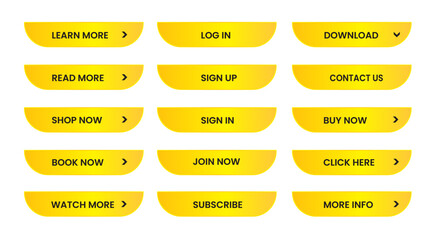 Wall Mural - Web apps Buttons set.  Yellow shiny reflected. Vector EPS 10