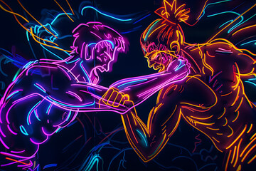 Wall Mural - Neon illustration soap carving showdown championship isolated on black background.