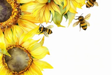 Wall Mural - Bees and sunflower nature insect animal.