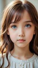 portrait of a beautiful and cute little girl's face, angelic, innocent, adorable, soft lighting, pastel colors, dreamy, gentle expression, anime style 