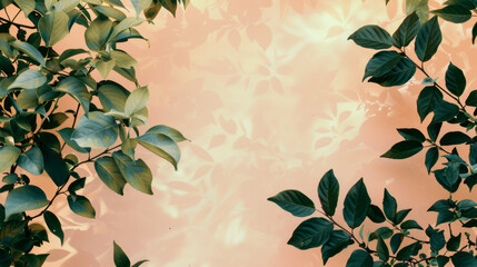 Wall Mural - Nature-inspired backdrop with lush green leaves that fade from peach to green. Perfect for nature-themed events, presentations, and invitations.