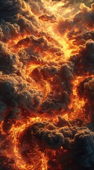 Poster - Abstract fiery sky with flowing lava-like clouds.