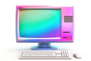 Wall Mural - retro computer iridescent screen white background electronics.