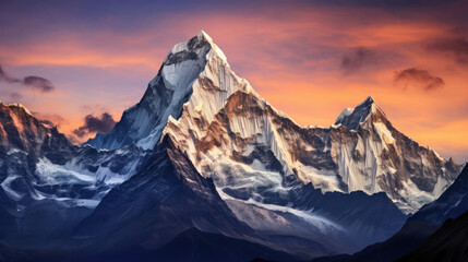 Wall Mural - Beautiful mountain landscape at sunset in Himalayas, Nepal., generative ai