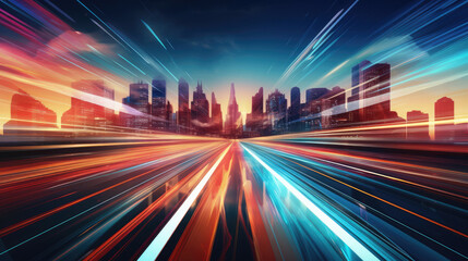 Wall Mural - abstract technology concept background. high speed internet and skyline., generative ai