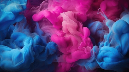 Wall Mural - abstract colorful pink and blue dye in water on dark background., generative ai