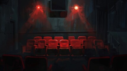 Sticker - Empty Theater Seats Under Red Spotlight