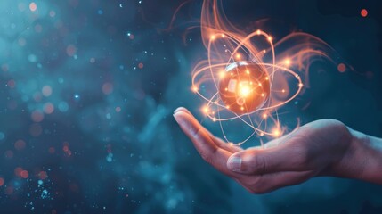 Canvas Print - Hand Holding a Glowing Atomic Structure