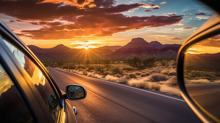 Wall Mural - Road in the desert at sunset, Arizona, United States of America., generative ai