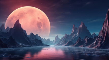 Wall Mural - fantasy alien planet. mountain. 3d illustration. moon., generative ai