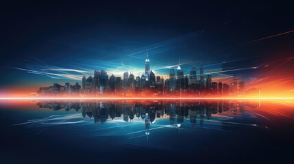 Wall Mural - abstract skyline at night in the future with light line., generative ai