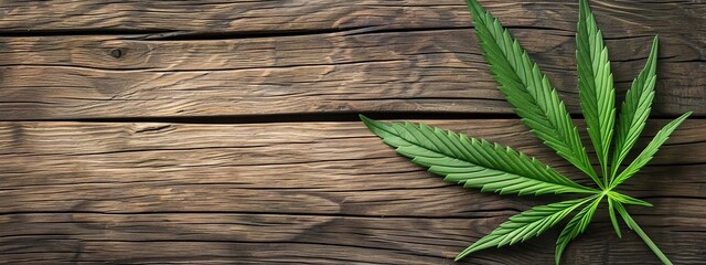 Wall Mural - Cannabis leaves on a wooden background. selective focus. Generative AI,