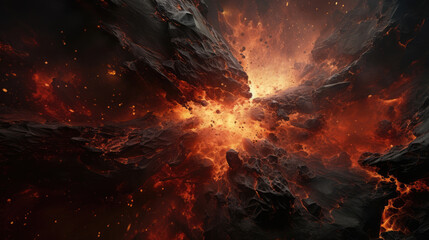 Wall Mural - the explosion and fire in this abstract dark space., generative ai