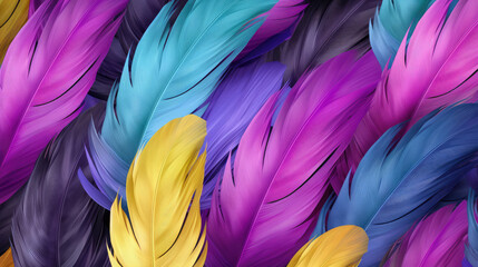 Wall Mural - Seamless Colorful feathers pattern. Realistic illustration of feather texture., generative ai