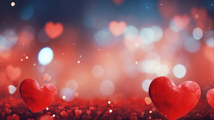 Wall Mural - Valentine's day background with heart and bokeh lights, generative ai
