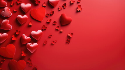 Wall Mural - valentine's day background with red hearts on red background., generative ai