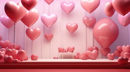 Wall Mural - Valentine's day background with hearts. 3d illustration., generative ai