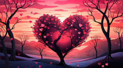Wall Mural - Valentine's day background with heart tree. illustration., generative ai