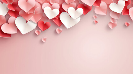 Wall Mural - valentines day background with paper hearts and place for your text, generative ai