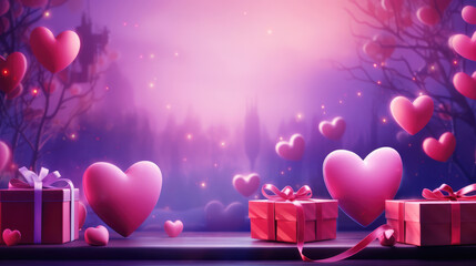 Wall Mural - Valentine's Day background with gift boxes and hearts., generative ai