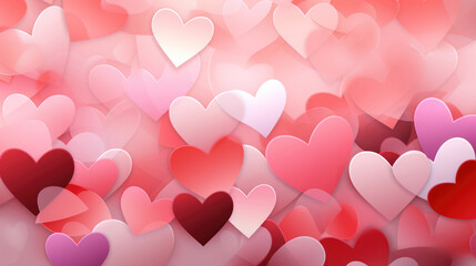 Wall Mural - Valentine's day background with red and pink hearts, generative ai