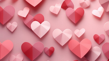 Wall Mural - Paper origami hearts background. Valentines day concept., generative ai