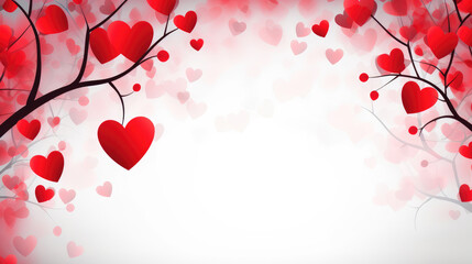 Wall Mural - valentine's day background with red hearts and tree branch., generative ai