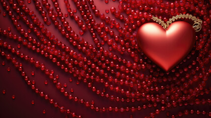 Wall Mural - Red heart on the background of red beads. Valentine's Day., generative ai