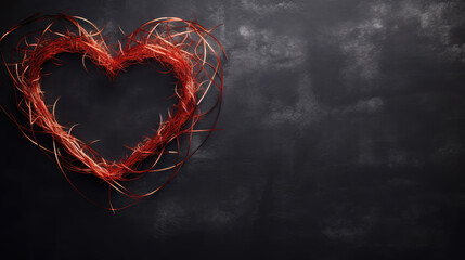 Wall Mural - heart-shaped metal wire on a dark background. valentine's day, generative ai