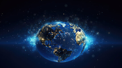 Wall Mural - Globe of the planet Earth with blue lights and particles., generative ai