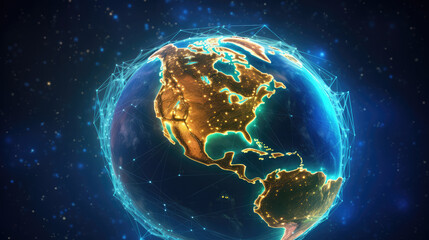 Wall Mural - Global network connection concept. 3D illustration of the planet Earth., generative ai
