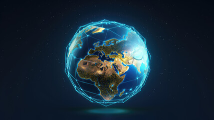 Wall Mural - Global network. Internet concept. 3D illustration. Polygonal mesh sphere., generative ai