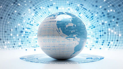Wall Mural - globe with binary code and blue dots on white background., generative ai