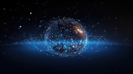 Wall Mural - abstract digital planet with particles. network connection structure., generative ai