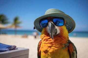 Sticker - Parrot sunglasses vacation animal.