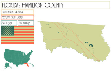 Wall Mural - Large and detailed map of Hamilton County in Florida USA.
