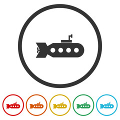 Poster - Submarine icon. Set icons in color circle buttons