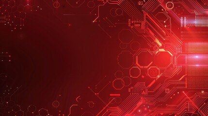 Wall Mural - Abstract Digital Circuitry Pattern in Red
