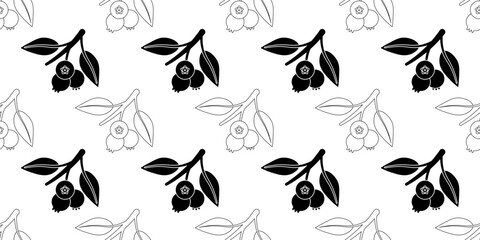 Wall Mural - black white blueberry seamless pattern